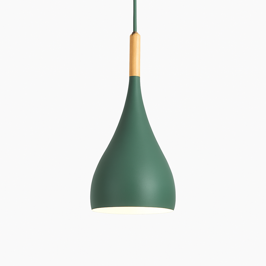 Suspension LED en métal coloré et baton en bois Nordic