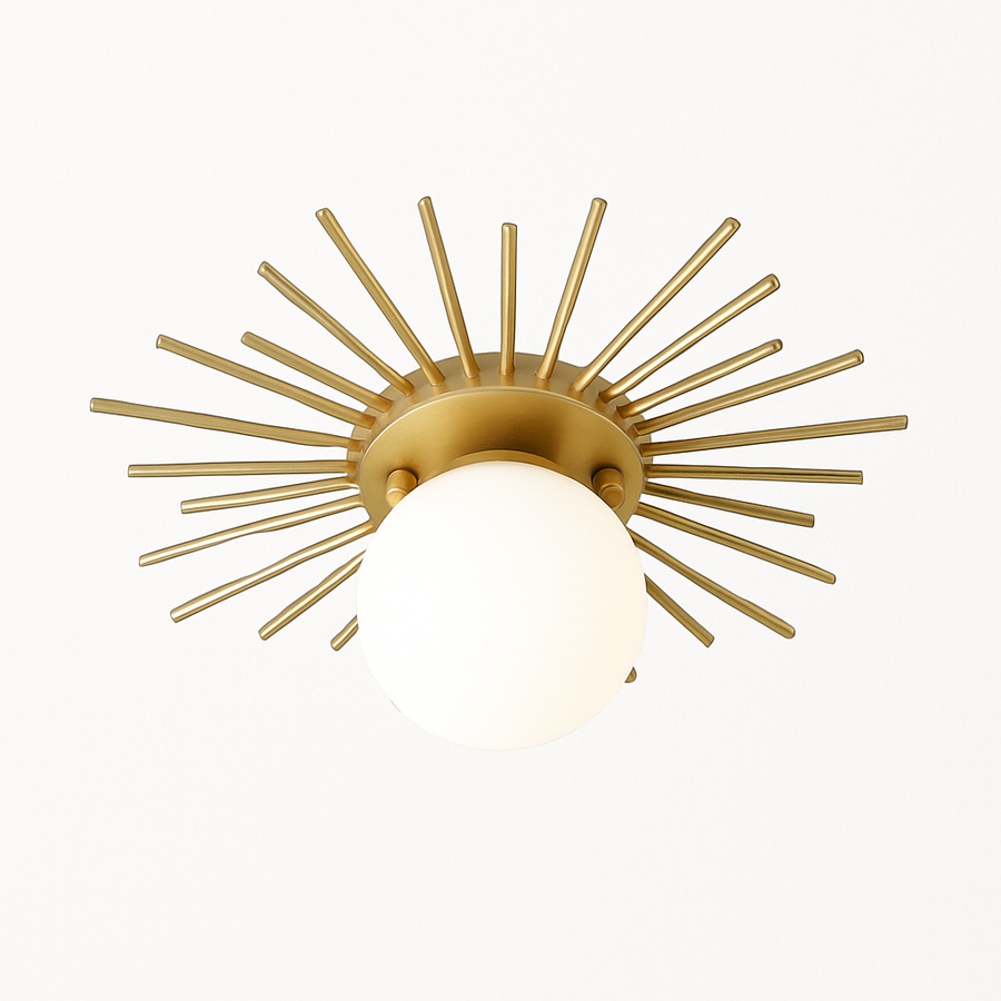 Plafonnier moderne avec boule en verre et métal doré Joha