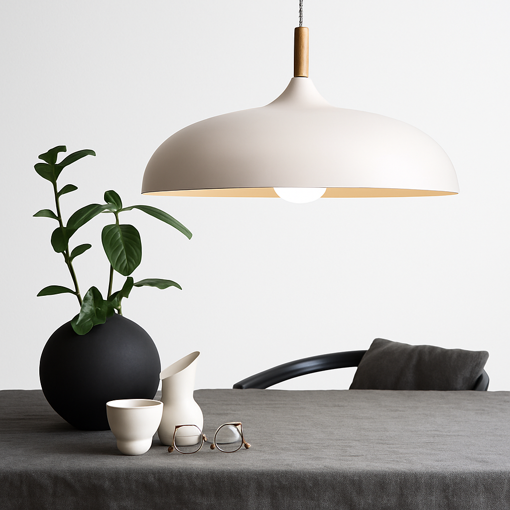 Suspension en aluminium de couleur et tige en bois Wood