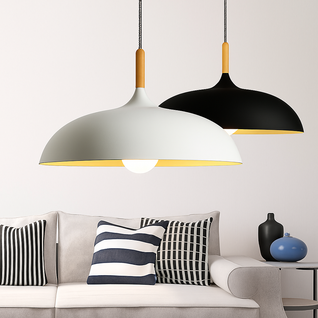 Suspension en aluminium de couleur et tige en bois Wood