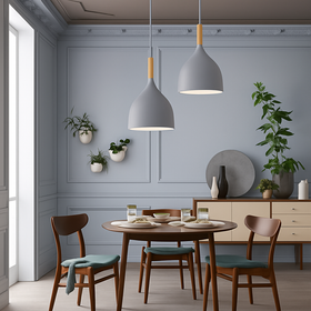 Suspension LED en métal coloré et baton en bois Nordic
