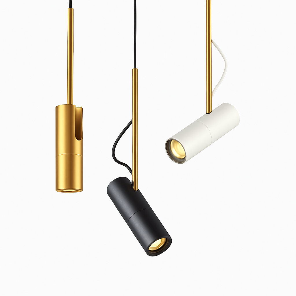 Suspension design spot orientable et tige dorée