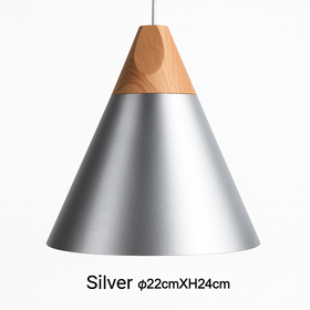 Suspension LED bois et aluminium en forme de cône